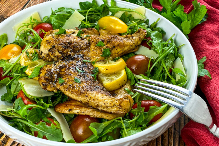 Chicken Paillard salad with lemon vinaigrette