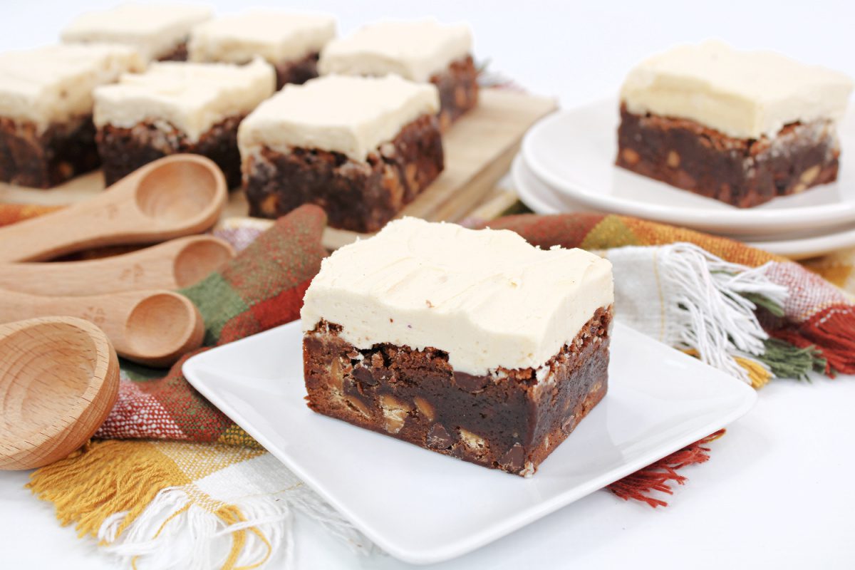 Whiskey infused brownie with peanut butter buttercream frosting recipe