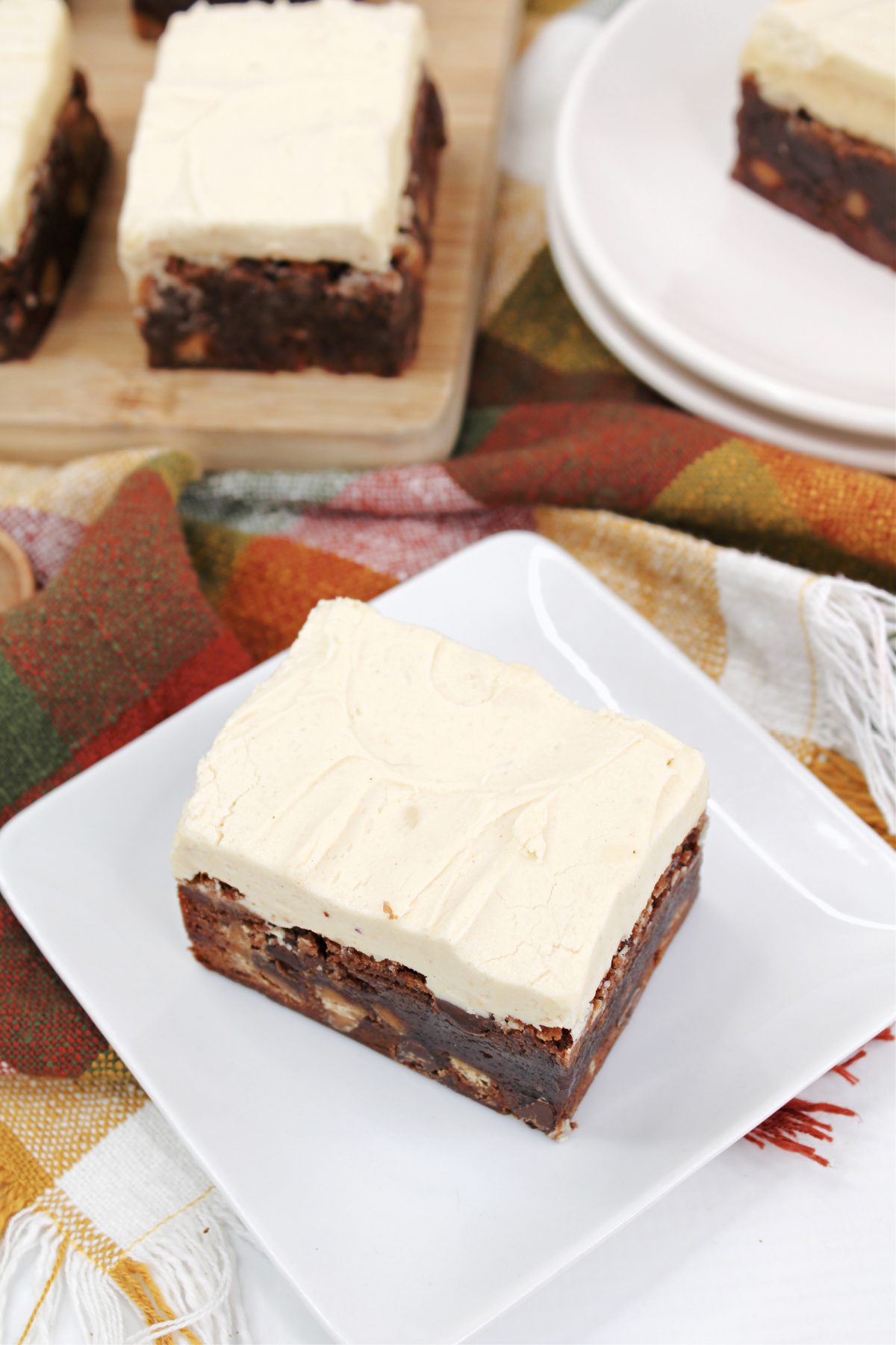 Whiskey brownies with peanut butter frosting