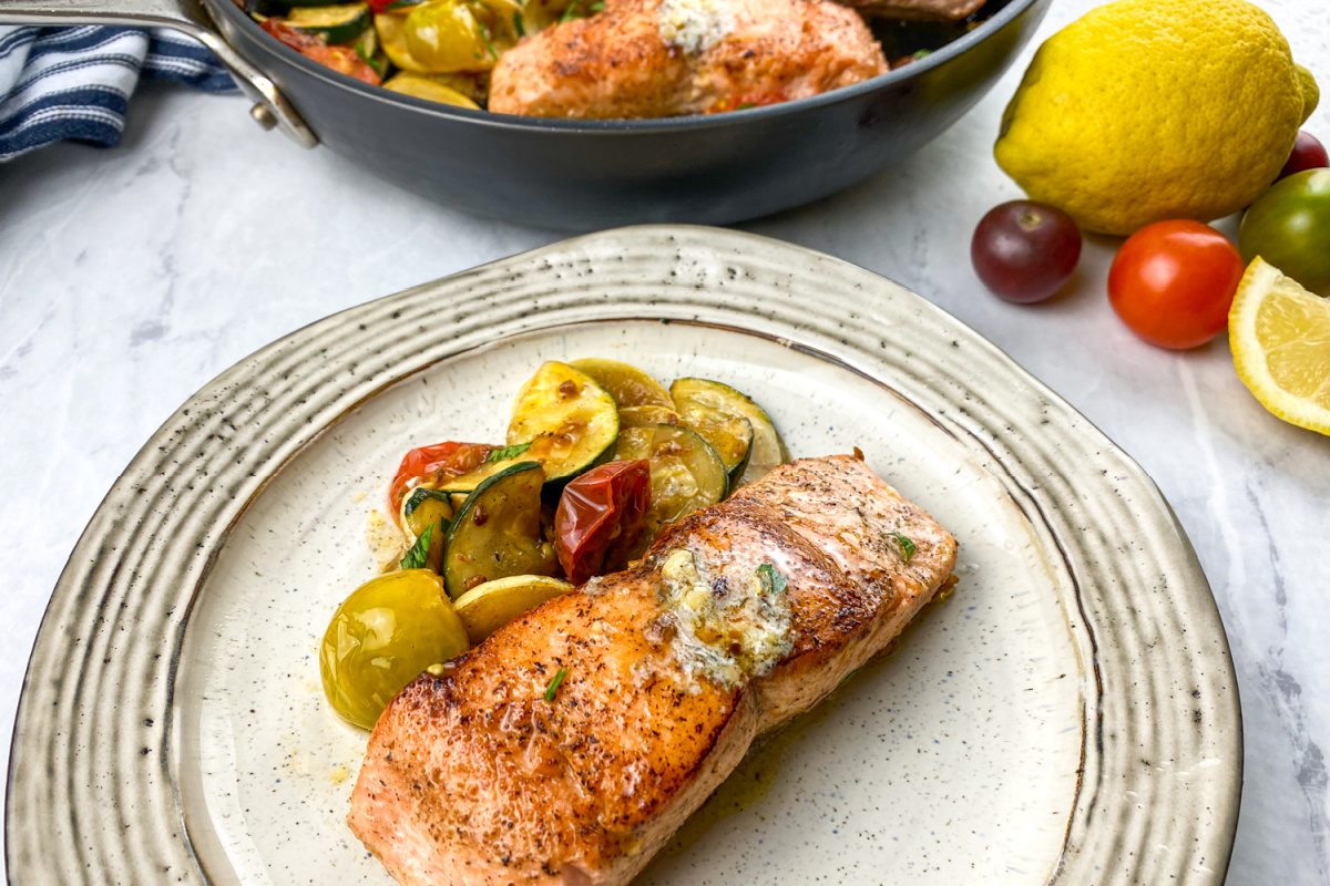Crispy skin salmon with compound herb butter recipe