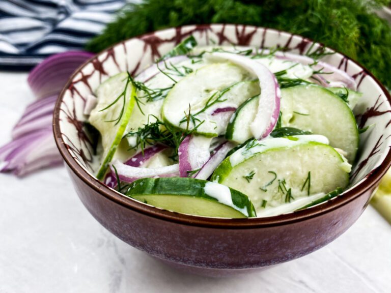 Dill cucumber salad in bowl