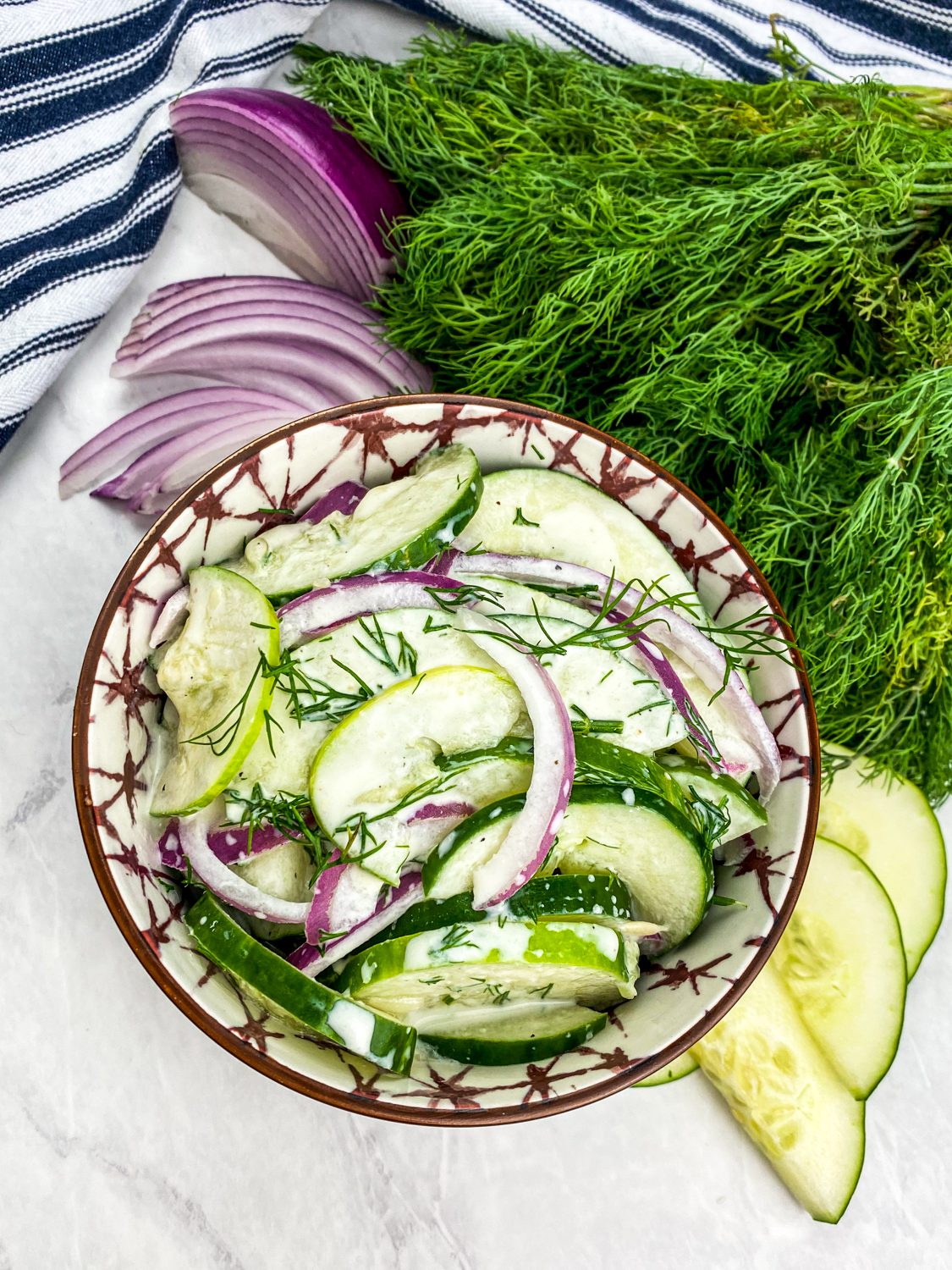 Dill cucumber salad in bowl