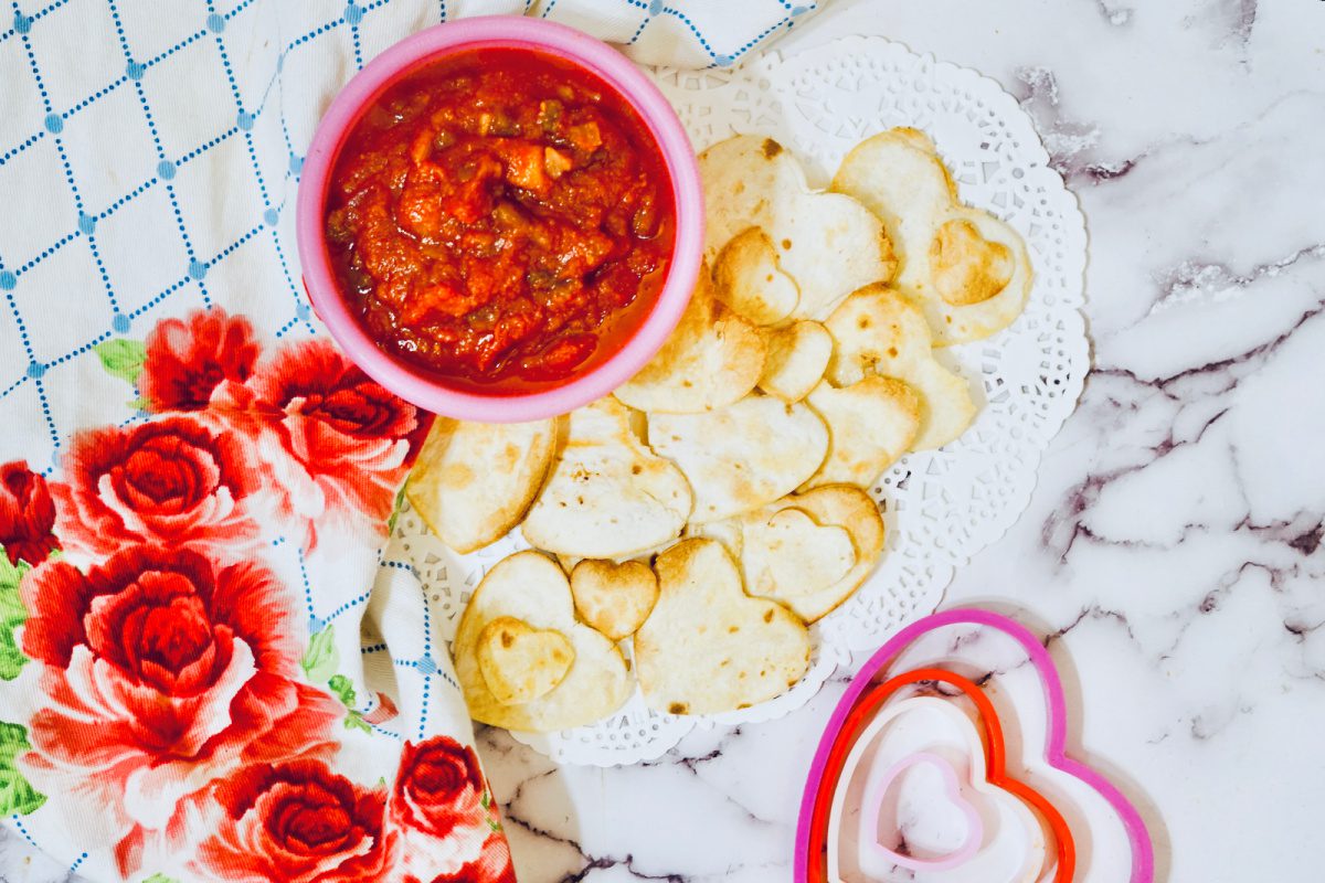 Heart shaped tortilla chips made in the air fryer