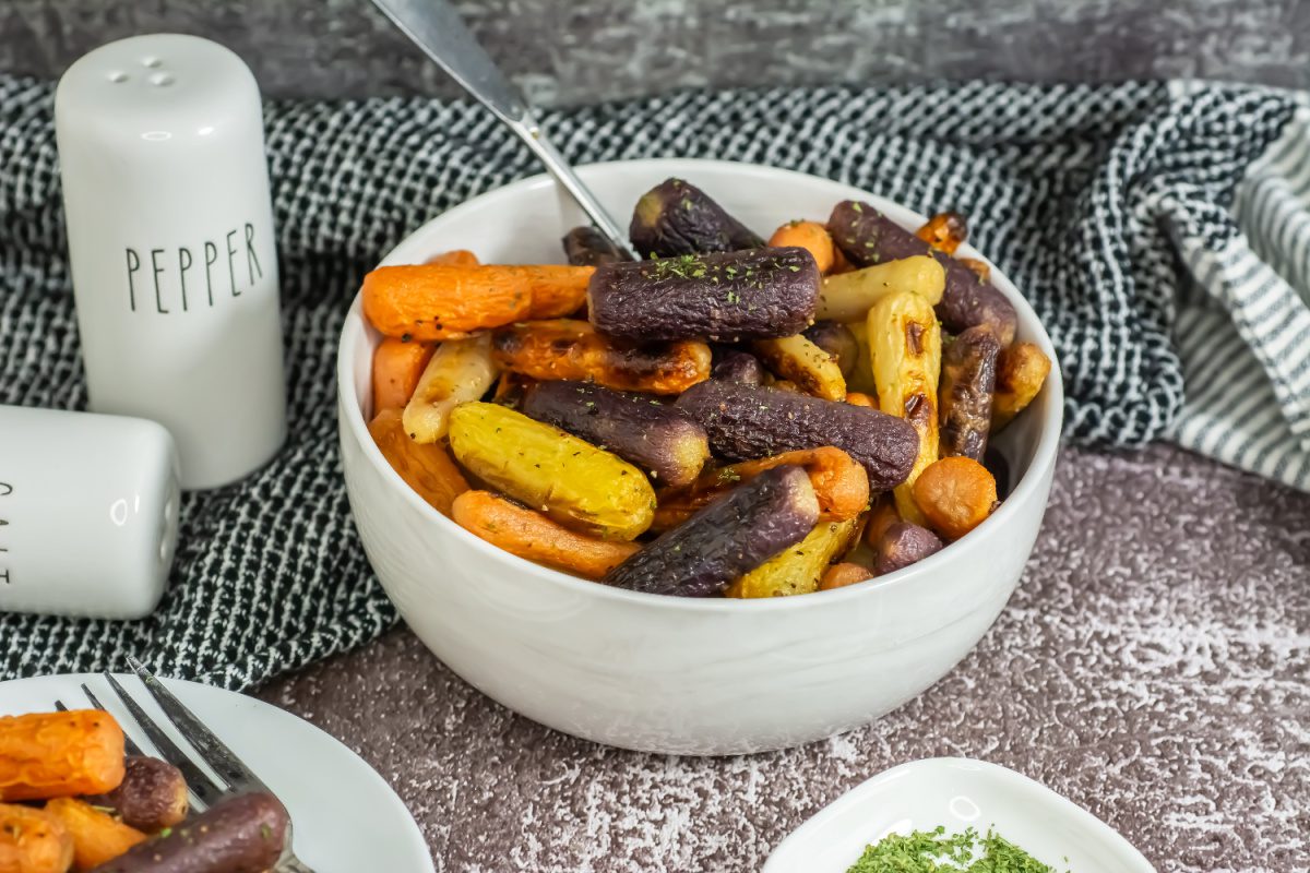 Perfectly roasted carrots in a bowl
