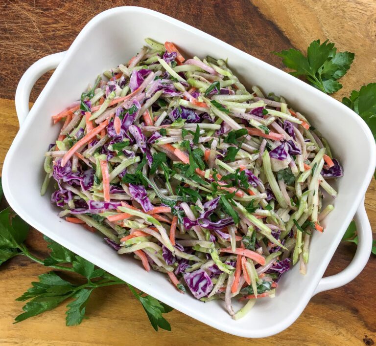 dish of low carb broccoli slaw