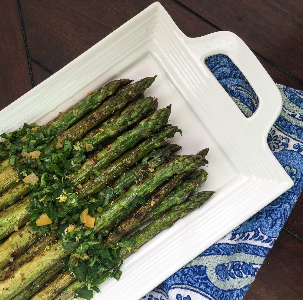 Grilled balsamic asparagus with lemon gremolata
