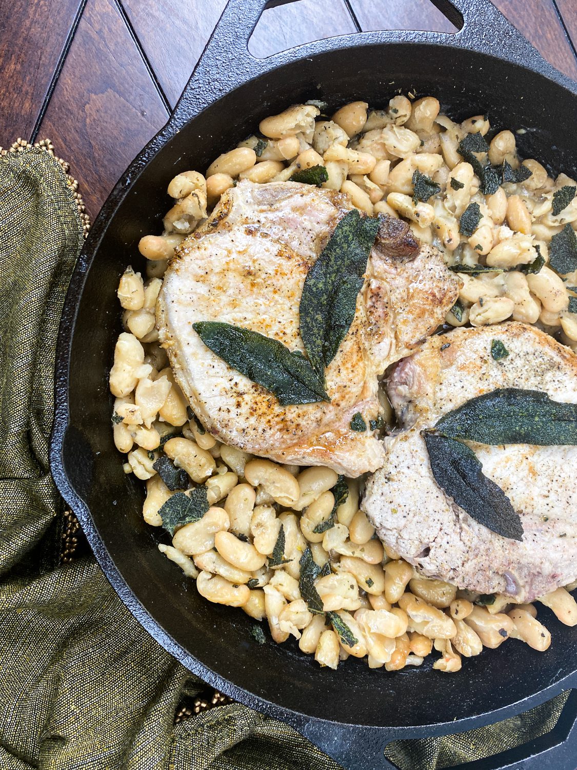 Tuscan pork chops with white beans and crispy sage