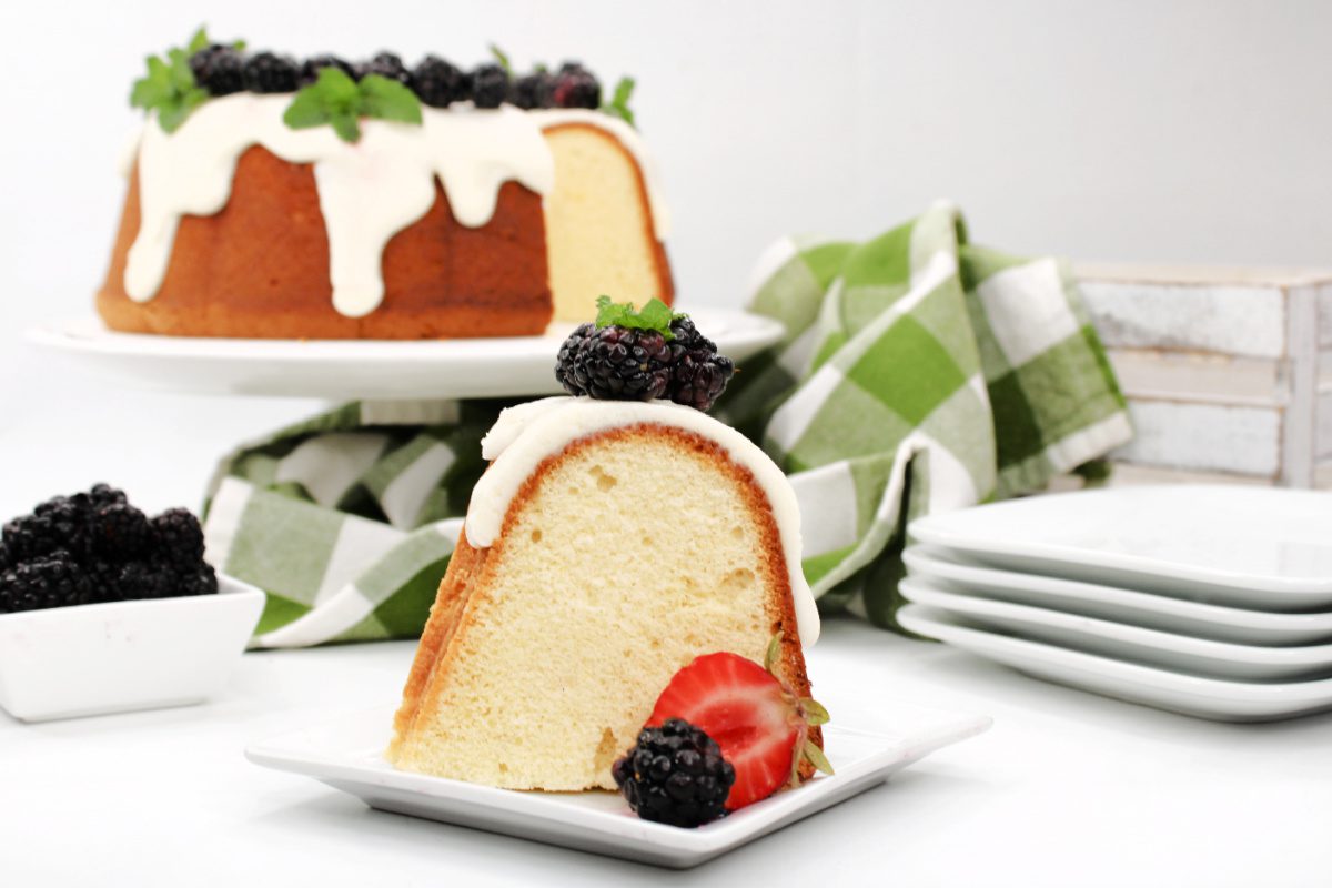 White Wine Poundcake with Lemon Cream Cheese Drizzle