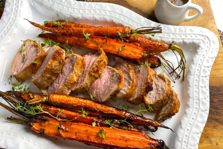 Air fryer Orange Chili Glazed pork tenderloin with carrots